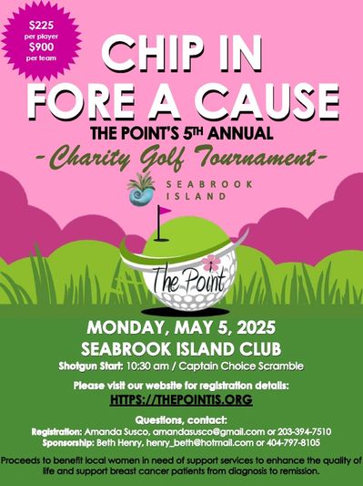 Flyer for The Point's 5th Annual Charity Golf Tournament on May 5, 2025, at Seabrook Island Club.