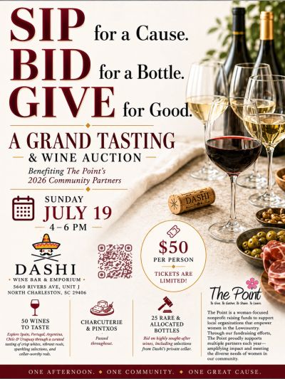 Wine tasting and auction event supporting The Point's community partners on July 19.