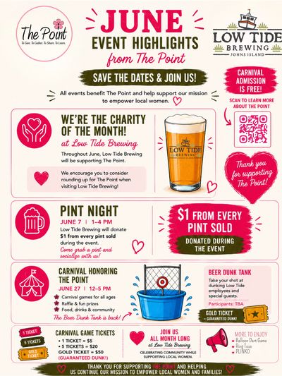 June events at The Point supporting Low Tide Brewing and local women.