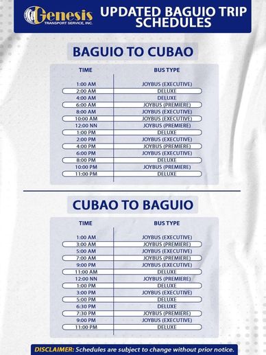 baguio trip schedule