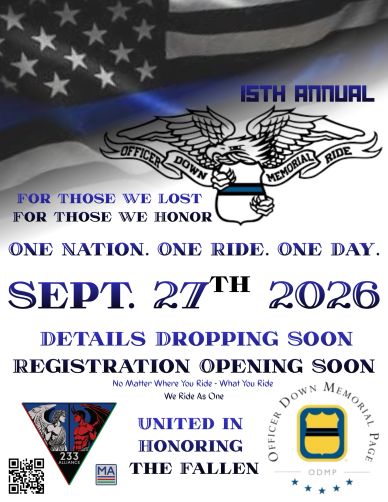 15th Annual Officer Down Memorial Ride event poster for Sept. 27, 2026.