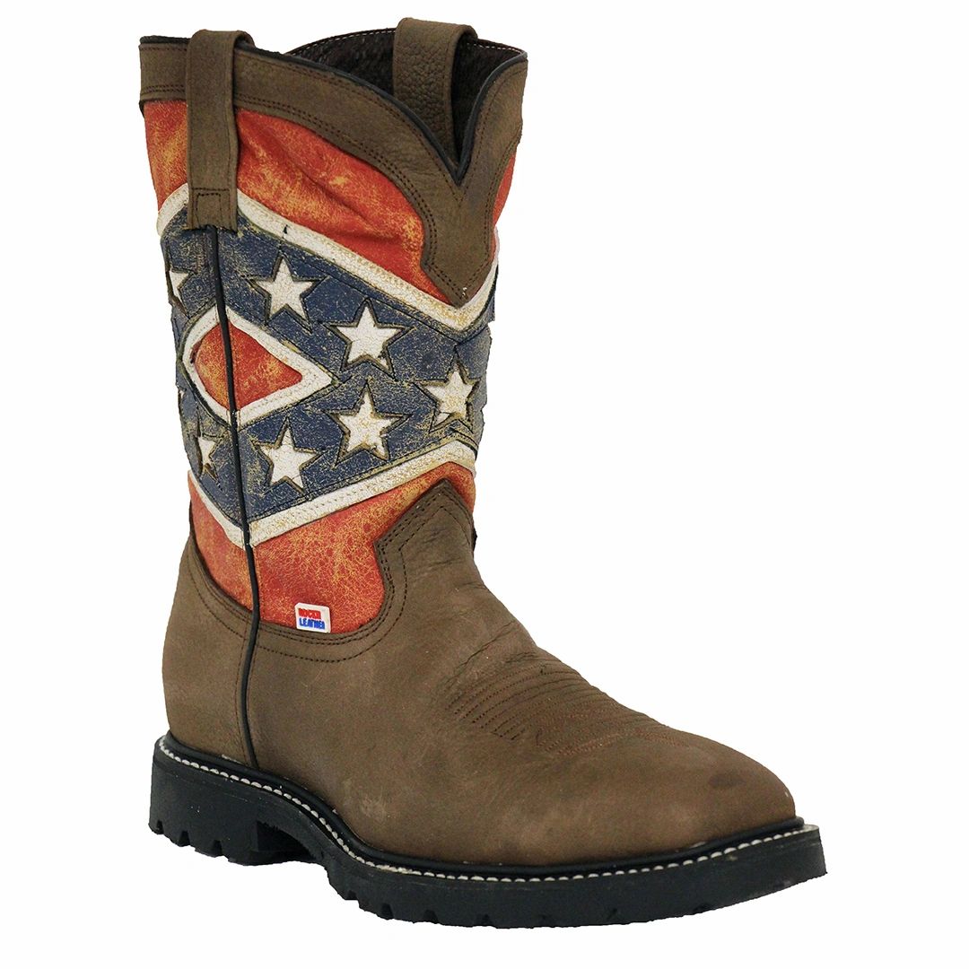 3112 - RockinLeather Men's Square Toe Confederate Flag Steel Toe Work Boot