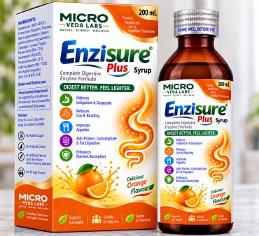 Enzisure Plus Digestive Enzyme Syrup with orange flavor.