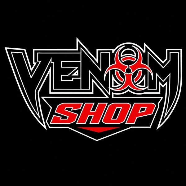Logo for Venom Shop with biohazard symbol.