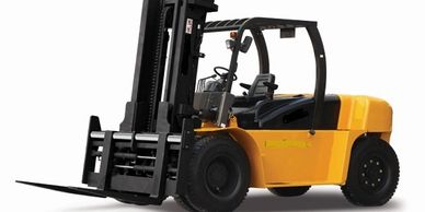 A yellow forklift against a white background.