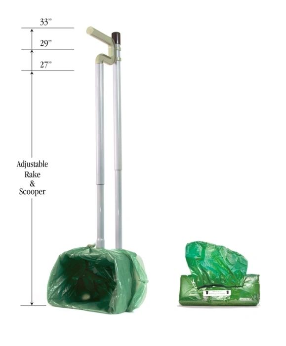 APooper Scooper with Rake + 1 Bag Pack 50 CT Adjustable Height ABS Plastic