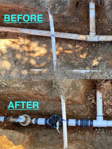Before and after of a pipe repair at the Collegedale Community Seventh-Day Adventist Church in Colle
