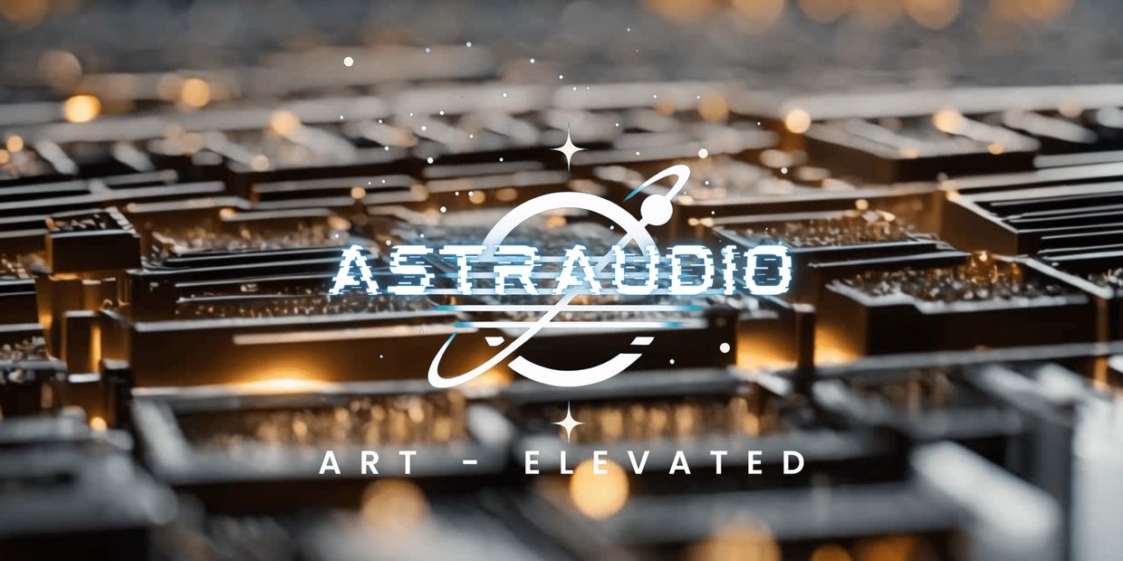 Astruadio Logo - Art. Elevated over a futuristic background. 