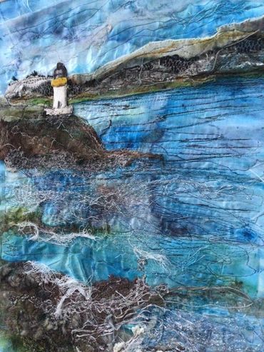 Mixed media textile seascape representing the most southerly island of the inner Hebrides.