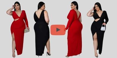 Vestido largo plus size en dos colores un vestido rojo y un vestido color negro con un mismo estilo