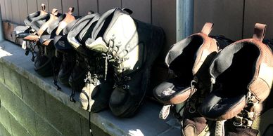 Drying off the boots at the end of the day