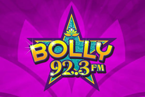 Bolly 92.3 FM logo with a vibrant purple background.