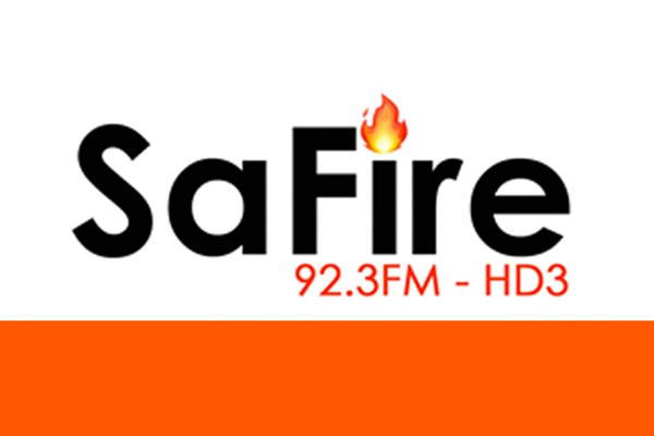 Logo for SaFire 92.3FM HD3 radio station with flame icon.