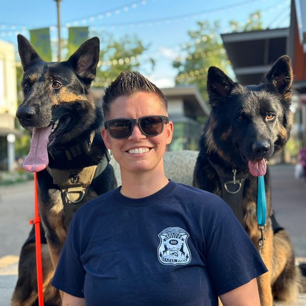 German Shepherds holding place with an owner in public!! Good job Rocky!