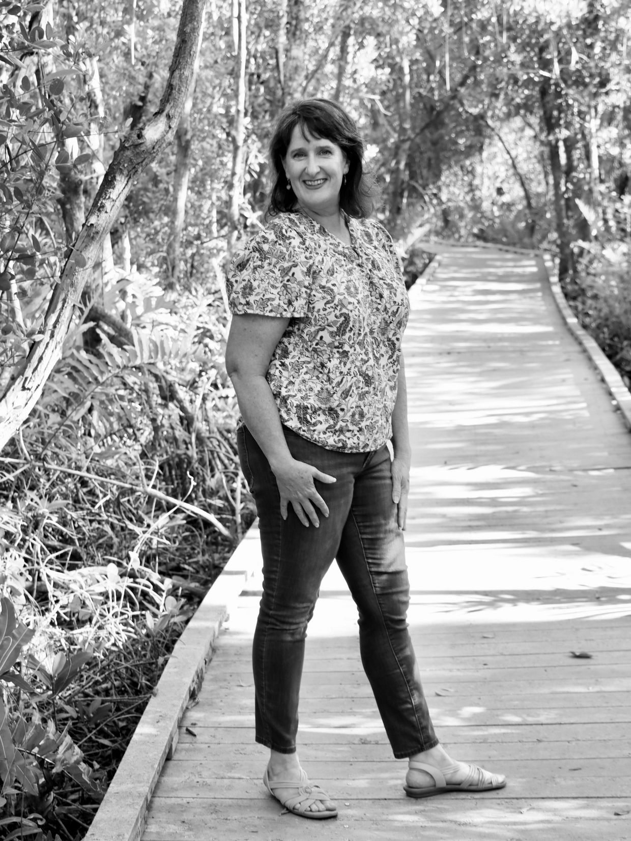 Marcy outside on a path.