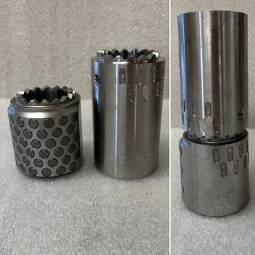 Two cylindrical metal tools with textured and patterned surfaces.