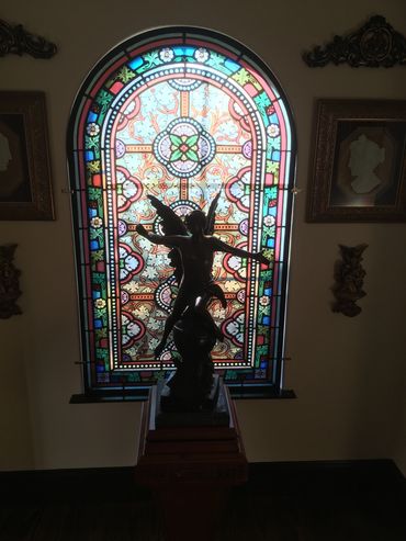 Stained glass window on the Balcony at Sanibel Manor House.