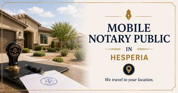 Mobile notary public service in Hesperia with travel option.