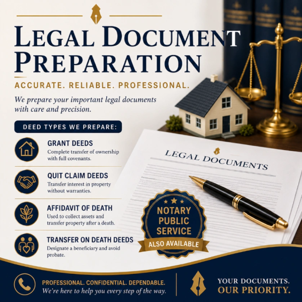 Professional legal document preparation and notary public services with care and precision.