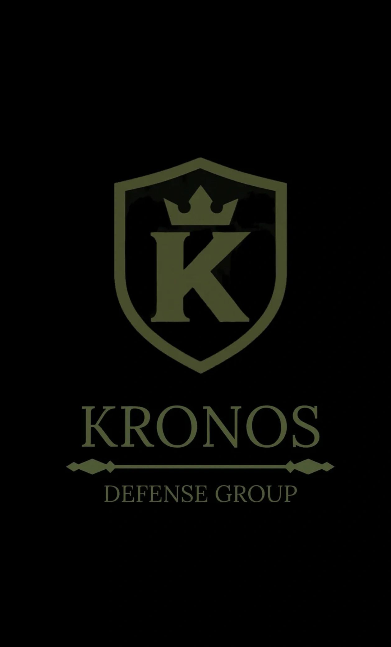 Logo for Kronos Defense Group with a crowned 'K' inside a shield.