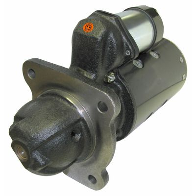 Heavy-duty black metal starter motor for tractor or industrial use.