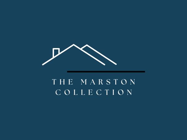 Logo of The Marston Collection with house roof outlines on a blue background.