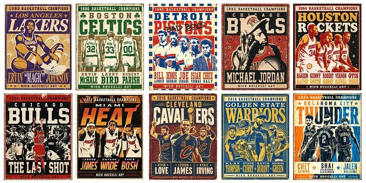 Nick Buccelli Art featuring Sports prints including Basketball, Baseball and Football.