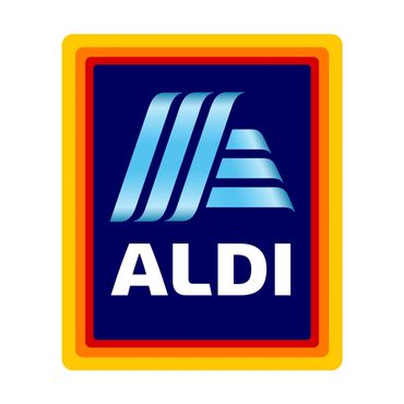 Aldi logo with blue, orange, and yellow colors.
