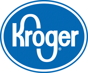 Blue oval Kroger logo with white lettering.