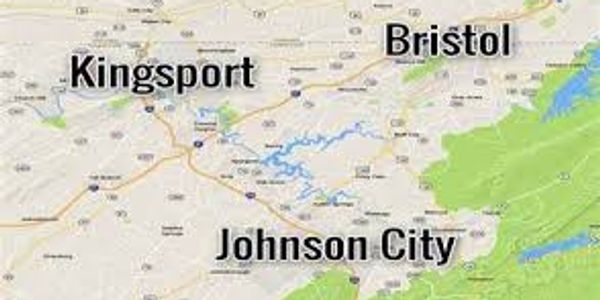 map with kingsport bristol and johnson city marked out