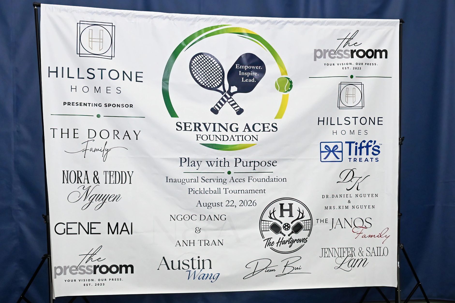Banner for the Inaugural Serving Aces Foundation Pickleball Tournament on August 22, 2026.