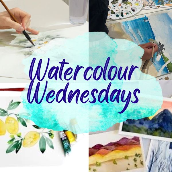 Watercolour painting process with the text Watercolour Wednesdays.