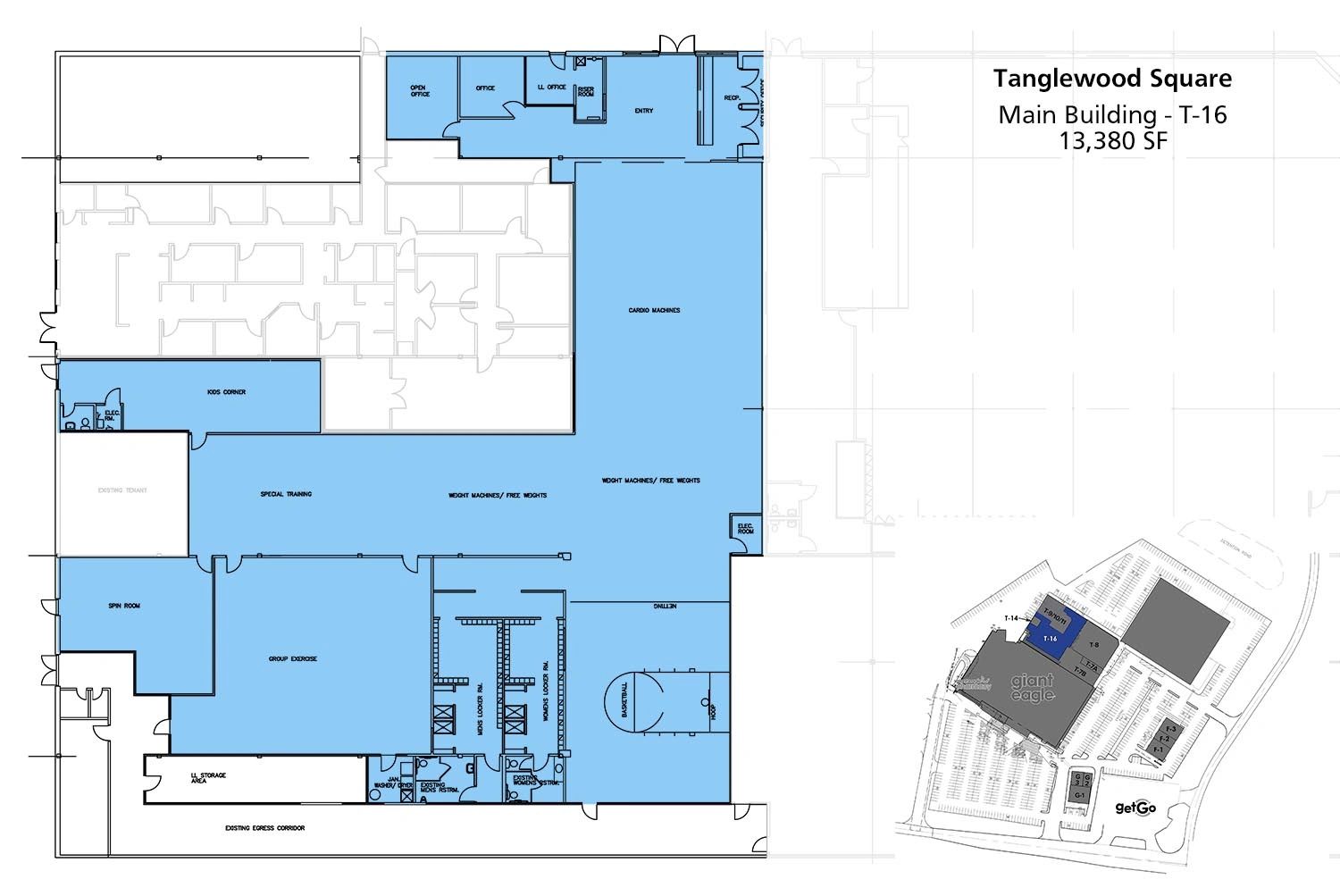 fitness center site plan, built-out floor plan