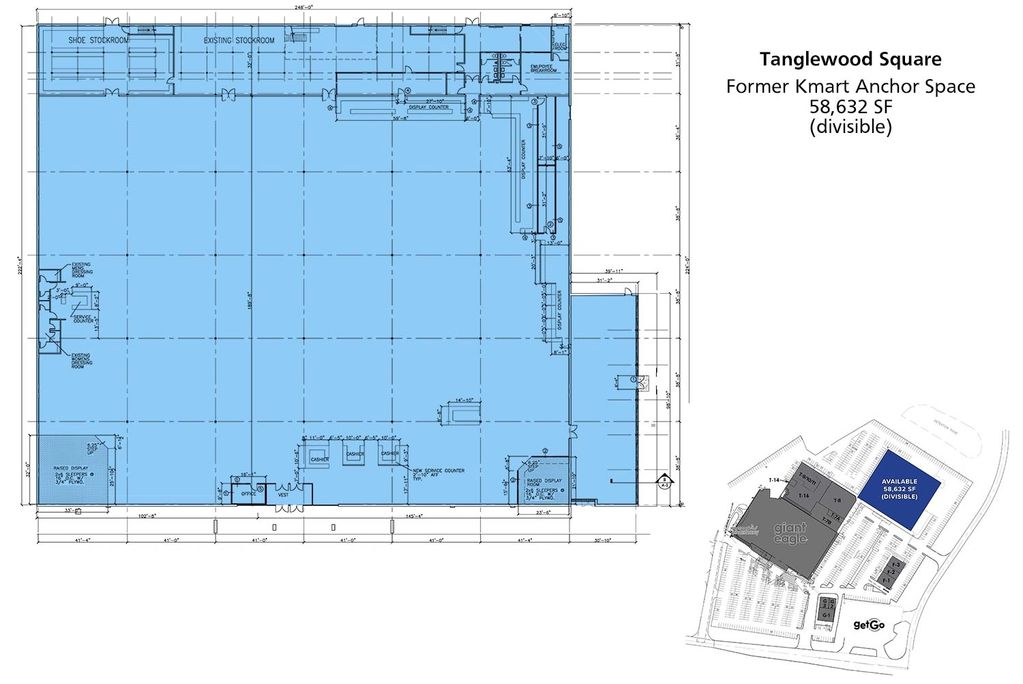 site plan, 58632 square foot anchor space, vacant, floor plan