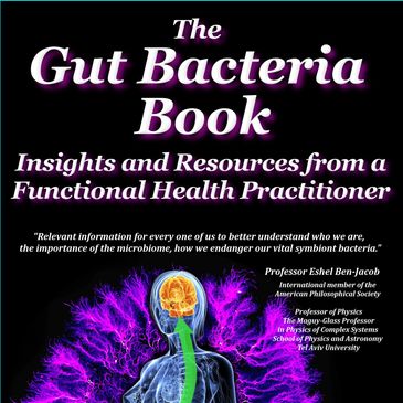Book cover titled The Gut Bacteria Book with health insights.