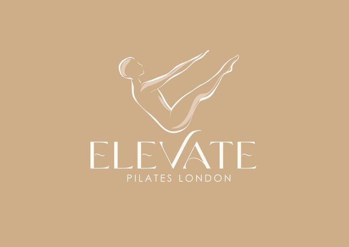 Elegant logo for Elevate Pilates London with a stylized figure in a Pilates pose.