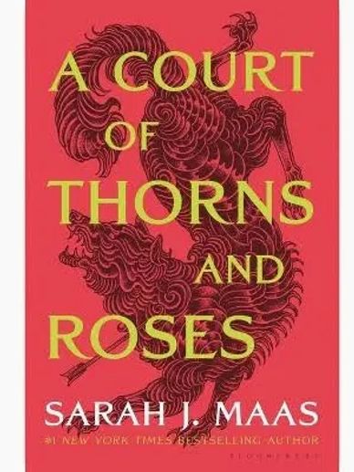 Cover of 'A Court of Thorns and Roses' by Sarah J. Maas with dark red mythical design.