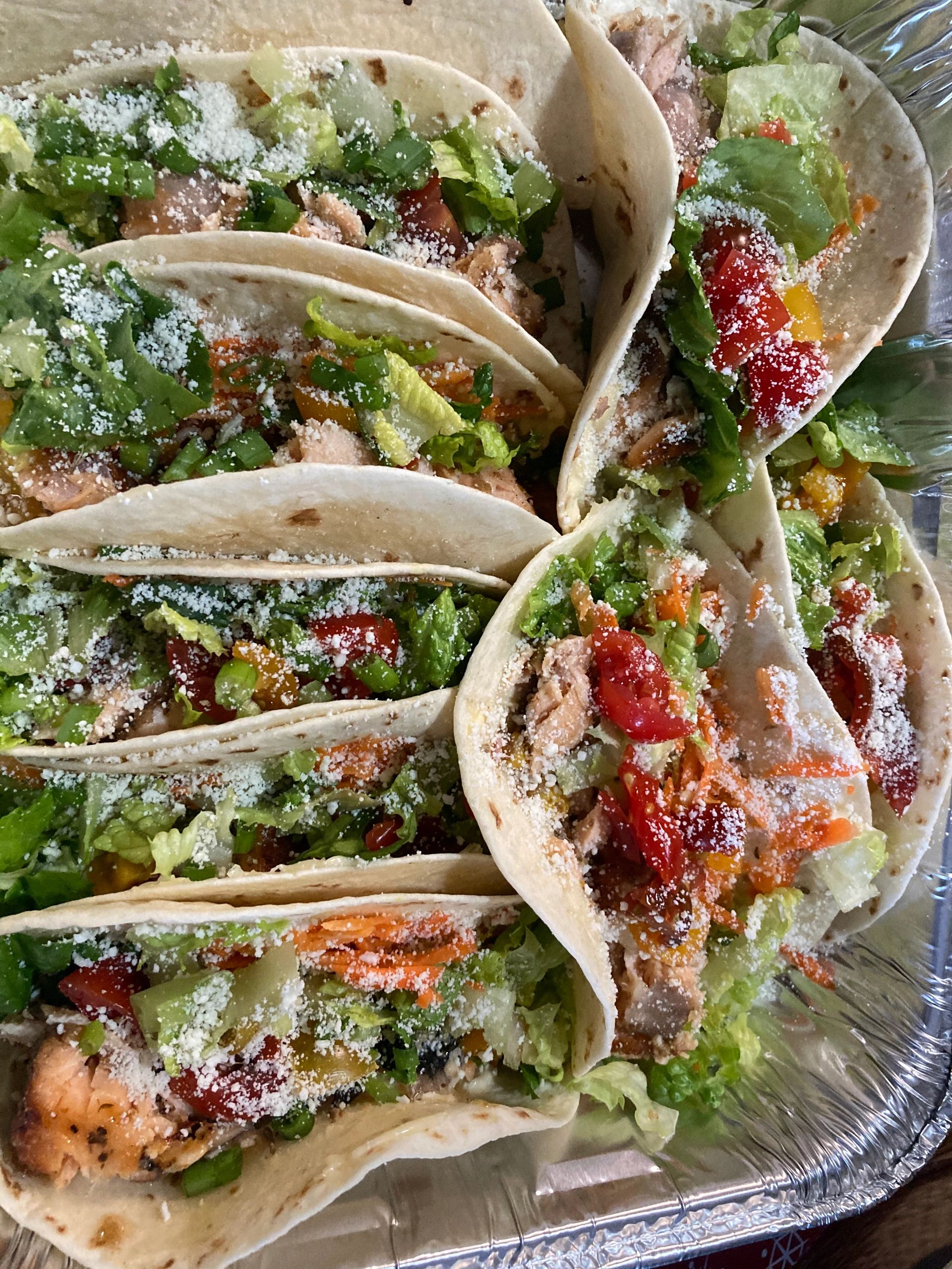 Delicious TACOS! Salmon, Chicken, Shrimp and beef