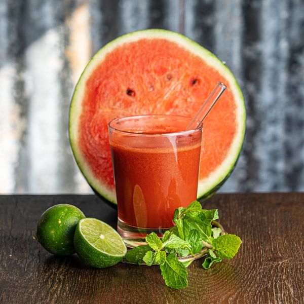 Fresh watermelon juice with lime and mint.