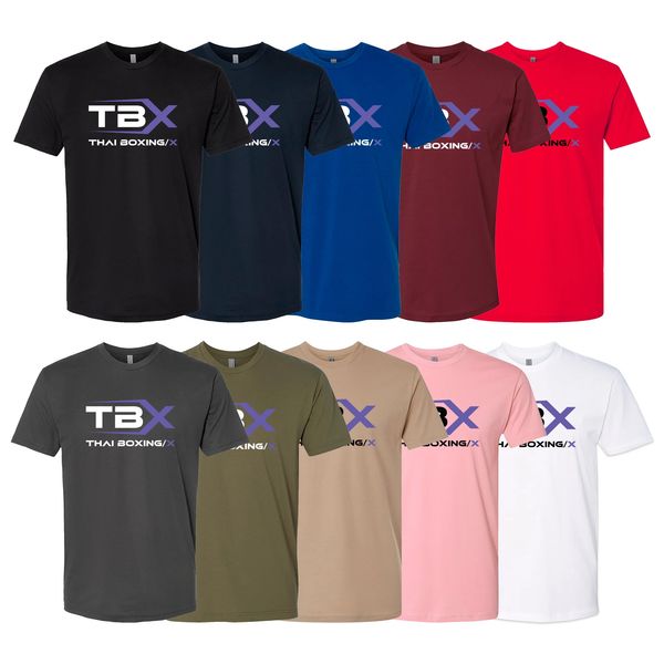 Set of colorful TBX Thai Boxing t-shirts.