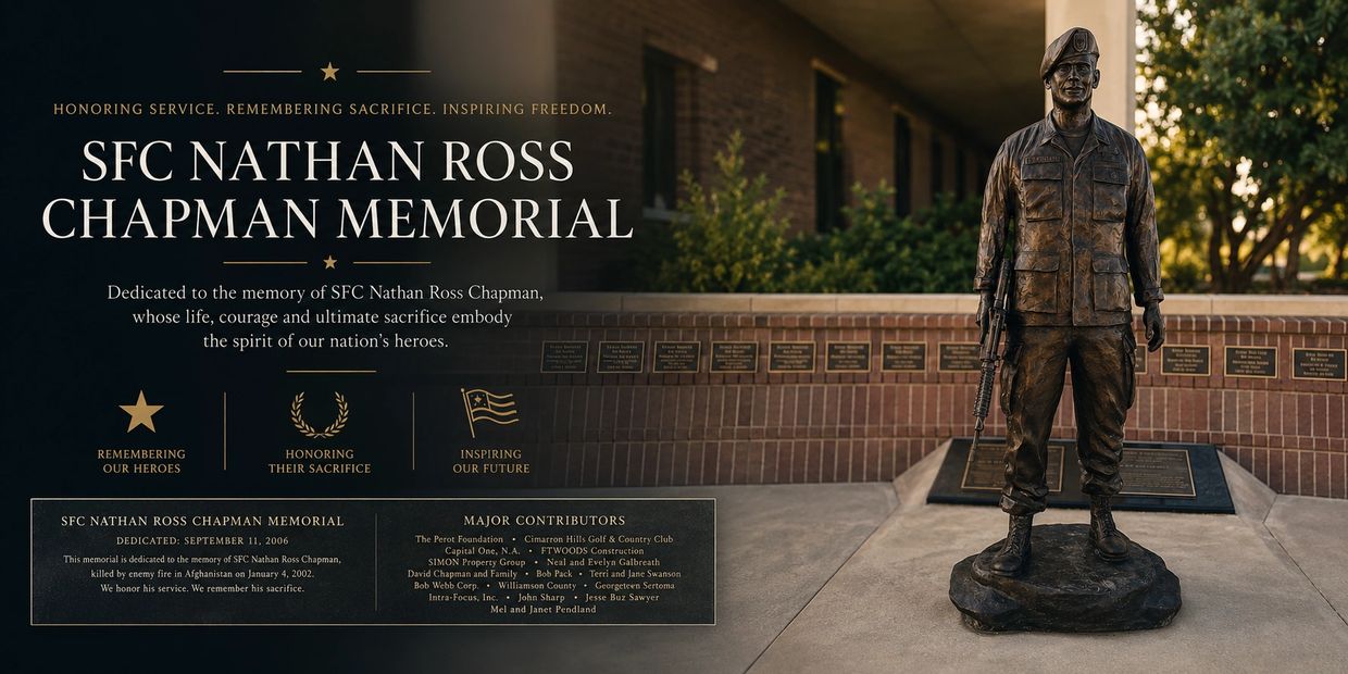 Statue and memorial honoring SFC Nathan Ross Chapman.