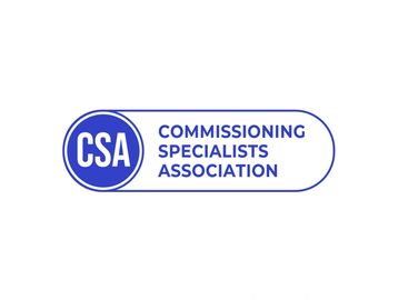 Logo of the Commissioning Specialists Association in blue and white.