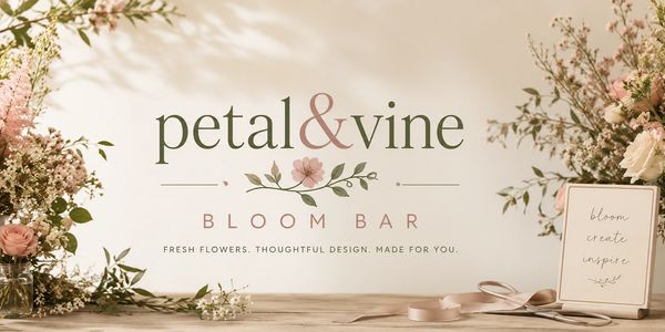 Elegant floral shop sign with flowers and decor.