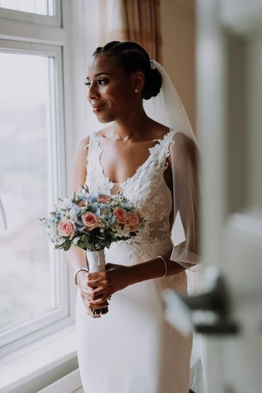 A bride looking out of the window