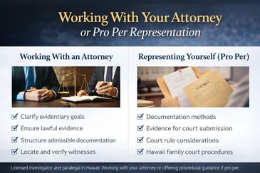 Private investigator working with attorneys and pro per clients in Hawaii.