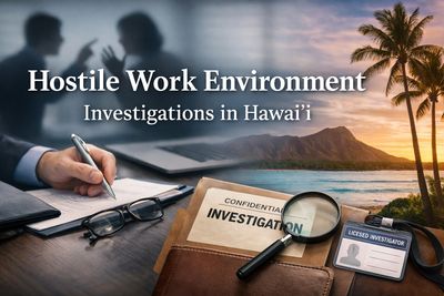 Hostile work environment investigation scene showing workplace conflict and investigative case files