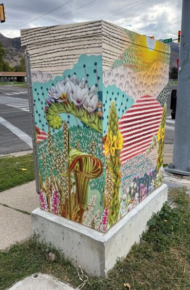 Arte colorido en un cajón eléctrico urbano.