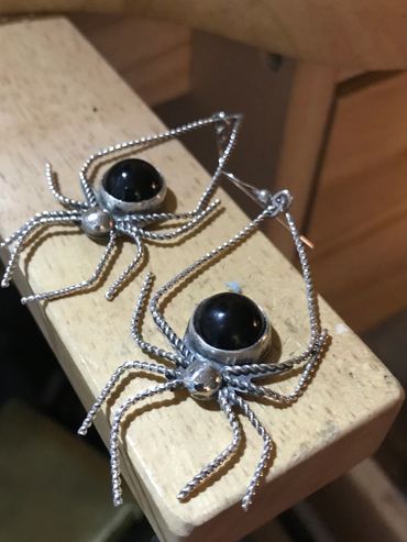 Sterling Silver and Onyx Spider Earings