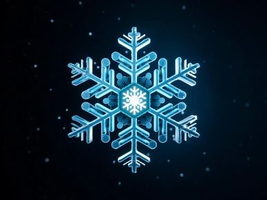 A glowing blue snowflake on a dark background.