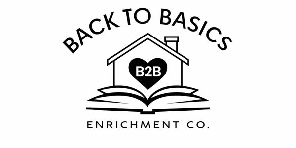 Logo of Back to Basics Enrichment Co. with a house and book design.